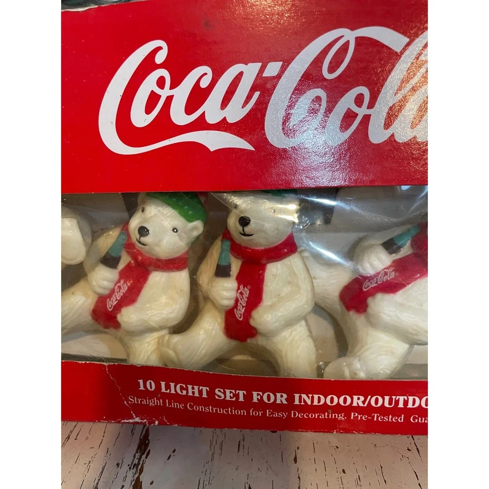 Vintage Coca-Cola Polar Bear Christmas Lights 10 Light Set Indoor Outdoor 1998